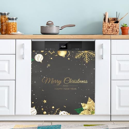Linqin G322812656P755C799S1751 Merry Christmas And Happy New Year Black Dishwasher Fridge Stickers Magnetic Door Front Cover, Refrigerator Magnet Sheet Kitchen Decor Sticker Reusable cover