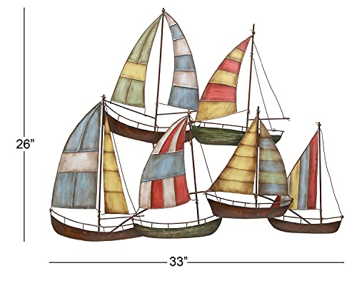 Deco 79 Metal Sail Boat Wall Decor, 33" X 3" X 26", Multi Colored #TOP4