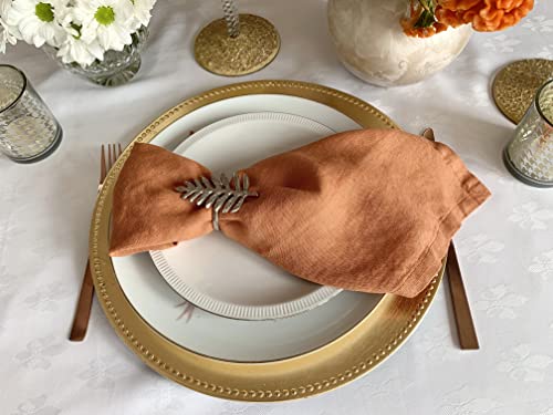 Linen Napkins –100% French Flax – Stonewashed Pure Linen Cloth Napkins - Size 18 Inch X 18 Inch – Set Of 4 (Rustic Orange) #TOP3
