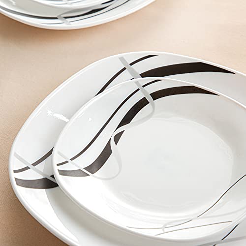Veweet Fionaglas 60-Piece Dinnerware Set Ivory White Opal Glassware Break Resistant Dinner Sets With Dessert Plates/Soup Plates/Dinner Plates/Cups/Saucers Service For 12 #TOP4