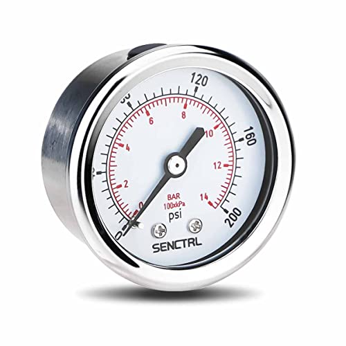 Image of SENCTRL 0-200 psi Pressure Gauge, 2 inch Dial Size, 1 /8 NPT Back Mount, Waterproof, Stainless Steel Case, for Pneumatic Regulator Air Compressor Portable Tank Water Tire Test