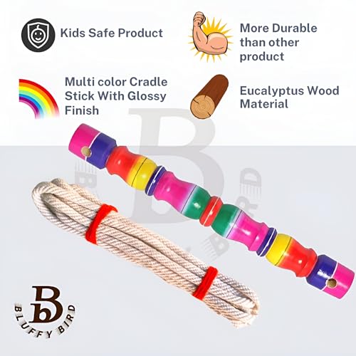 Image of Baby Thottil Kambu Wooden (Multicolour) with Rope | Thottil Kattai - Cradle Wood Stick & Rope for New Born Baby | Thottil Kambu with Rope - (Pack of 1 Set)