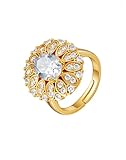 KONFEN Bague Femme Blanc zircone grosse pierre Plaqué Or 18k Ajustable, Brillant Sertissage en zircone Ouverture réglable, Style Métallique fantaisie Moderne cadeau, Doré