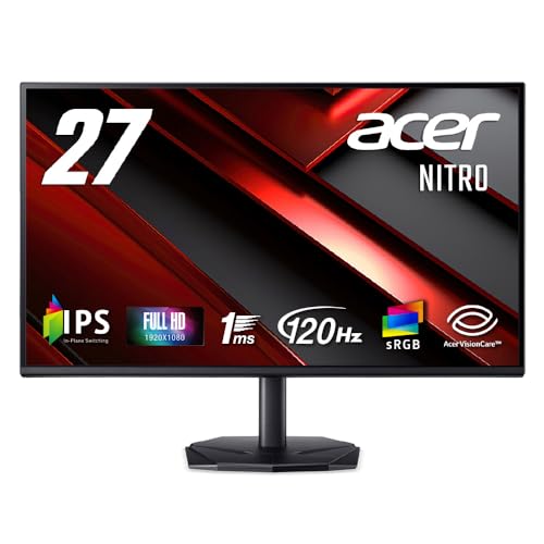 Acer Nitro ゲーミングモニター 27インチ フルHD 非光沢 IPS 120Hz 1ms(VRB) sRGB 99% AdaptiveSync ブラックブースト ゲームビューテクノロジー ブルーライト低減 HDMI 1.4 DisplayPort v1.2 ミニDSub 15ピン VESAマウント対応 KG271Gbip