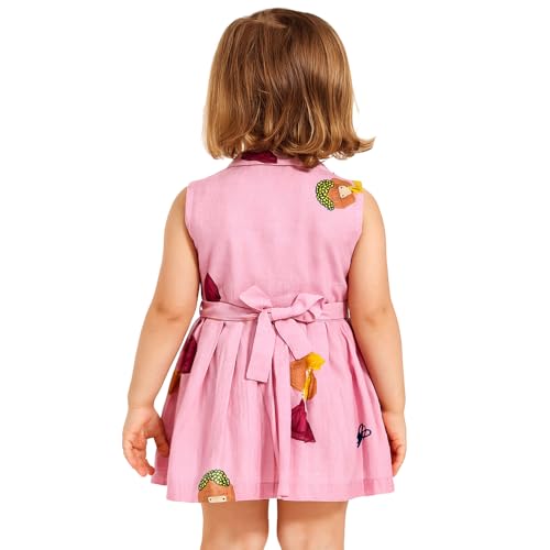 Image of Girls Printed Knee Length Fit and Flare Sleeveless Collar Dress
