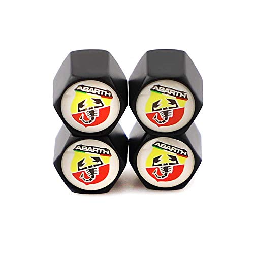 XDG 4Pcs Car Tire Valve Stem Caps Covers for Abarth Scorpion Logo White Background for Fiat 500 Abarth 1000 1100 TC 204A Berlinetta 500C Coupe Scorpione Spider Simca 2000 204A 205A Decoration (Black)