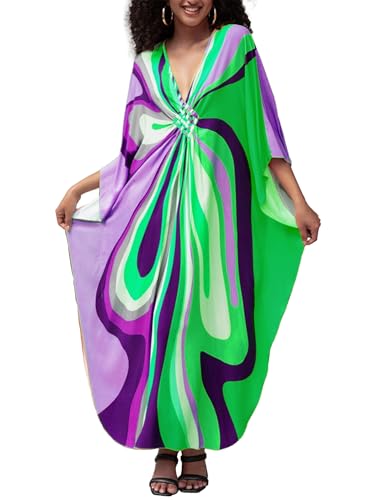 Image of Yanziliu Kaftan Dress for Women,Plus Size Hawaiian Batwing Sleeve Beach Cover Up Summer Swimsuit Dresses