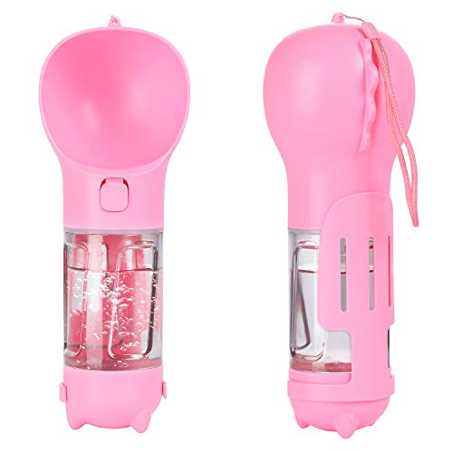 LAMZIEN Bouteille d'eau pour Chien Portable 300ml, Portable Voyage Bouteille Chien et Chat Pet Travel Water Drink Bouteille, Conception Pratique de Collecte, Rose