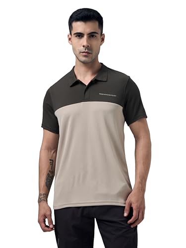 Image of TECHNOSPORT Men's Slim Fit Color Block Half Sleeve Polo Neck T-Shirt with Technocool+, UPF50+ Sun Protection for Gym, Sports & Regular Use