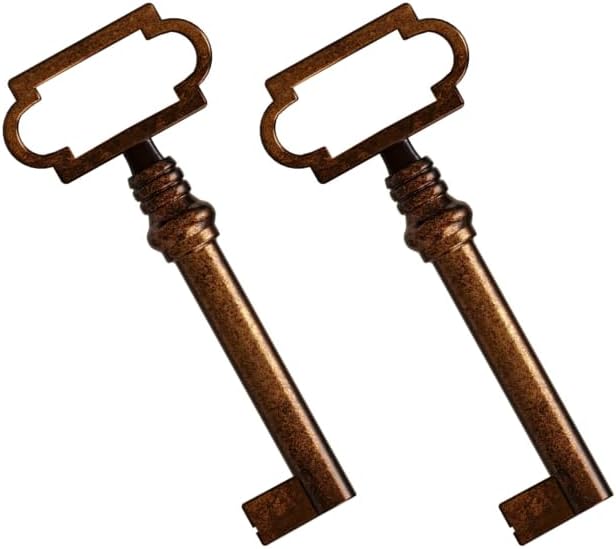 KY-12AC Skeleton Key, Antique Brass Plated Hollow Barrel Skeleton Key, Perfect Key Replacement for Antique Vintage and Modern Furnitures