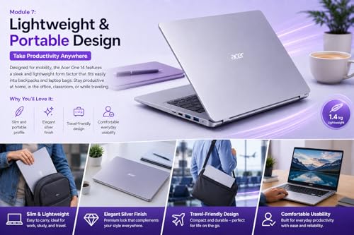 Image of Acer One 14 Z14-55M Thin and Light Laptop | AMD Ryzen 3 7320U | 8GB LPDDR5 /512GB NVMe SSD /Windows 11 Home & Ms-Office | 14-Inch HD Display, AMD Radeon 610M Graphics, Silver