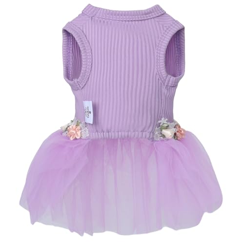Image of CuteBone Purple Tulle Skirt Dog Wedding Bridesmaid Dress for Puppy with Lace Trim at Waist - Comfortable, Stylish, and Perfect for Special Occasions HBQ02M