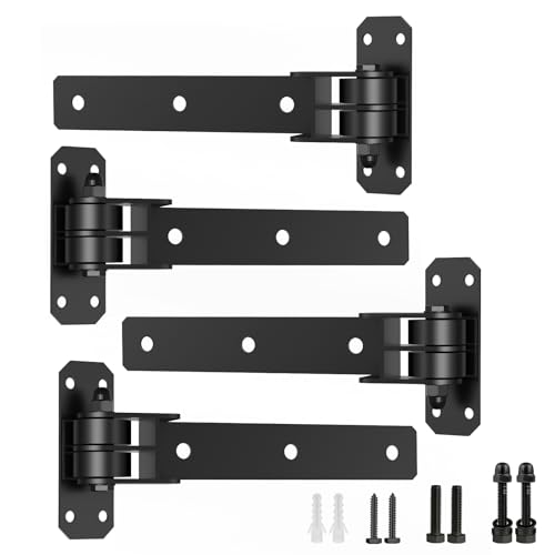 Heavy Duty Gate Hinges 1000 Lbs Capacity with Built-in Ball Bearings 13 Bolt-On/Weld-On Design Gate Hinges with 180 One-Way Open for Wooden/Metal Gates Garden Gates Fence Sheds (4PCS)