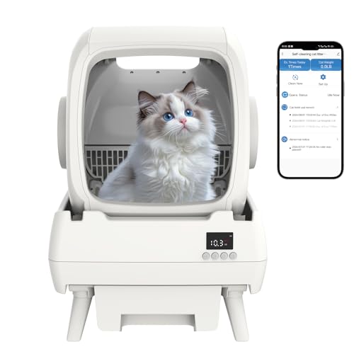 FRCFRC Automatic Cat Litter Box Self Cleaning - App Control, Cat Toilet Records, Suitable for Medium Cats and...