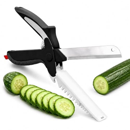 6-in-1 Cutting Board Scissors – Heavy Duty & Dishwasher-Safe Kitchen Shears with Ribbed No-Slip Blade, Spring-Assist, & Safety Lock – Meat, Fruits, Fish & Vegetable Scissors Food Cutter | Fish Scaler