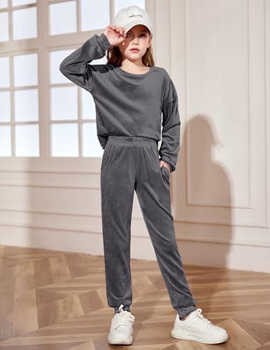 Image of Arshiner Girls 2 Piece Outfit Sweatsuits Set Kids Velour Sweatshirts & Sweatpants Tracksuits Set for Girls