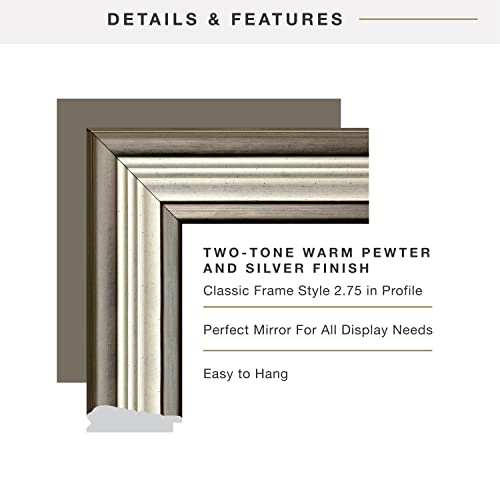 Image of MCS 21x25 Large Wall Mirror, Silver Frame & Beveled Detail Mirror, Vertical & Horizontal Wall Hanging Mirror for Bathroom, Bedroom & Livingroom