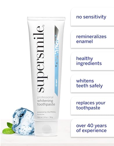 Image of Supersmile ICY Mint Fluoride-Free Whitening Toothpaste, 3.4 Oz Travel | Calprox Powered, Whitens 5.5 Shades in 7 Days, TSA-Approved, Frosty Peppermint Menthol, Veneer Safe, Sensitivity-Free