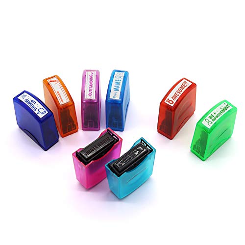 Reliancer 8Pcs Teacher Stamp Set Colorful Self-Inking Motivation School Grading Stamps Encouraging Comments Classroom Homework Rating Stamp Office Stationery Stamps With Storage Tray (8Pcs-B) #TOP7