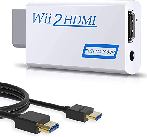 Adaptador de Wii a HDMI 1080P/720P HD + cable HDMI compatible con NTSC/PAL, para Smart para Nintendo Wii, TV, monitor, proyector, TV (blanco)