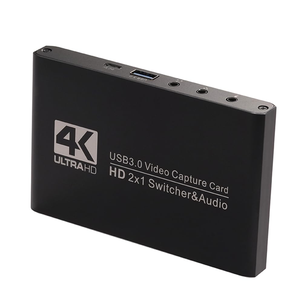 Tarjeta de Captura de Video con Corte de Pantalla Dual 2x1, Compatible con, 2 Canales A USB 3.0, Conmutador de Audio, Captura de Juegos OBS y Transmisión en Directo.