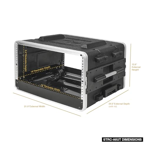 Image of Sound Town Lightweight 6U PA DJ Rack /Road Case with 5U Rack Space, ABS Construction, 19 inch Depth, Retractable Handle, Wheels and Heavy-Duty Latches (STRC-A6UT)