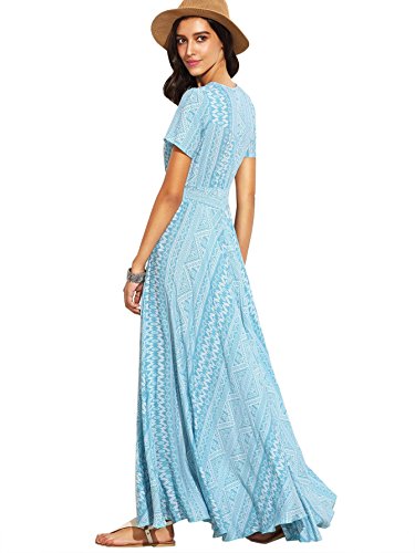 Milumia Women's Button Up Split Floral Print Flowy Party Maxi Dress Large Light Blue