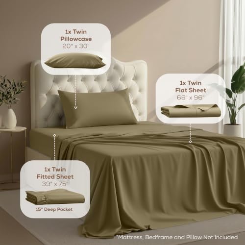 Image of Utopia Bedding Twin Sheet Set - 3 Piece Bed Sheets for Twin Size Bed, Soft and Breathable Microfiber, Includes 1 Fitted Sheet, 1 Flat Sheet and 1 Pillowcase - Oeko Tex (Olive)