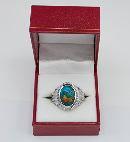 Sterling Silver Jerusalem Cross Blue Copper Turquoise Statement Ring3