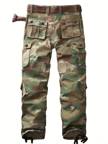 Men's Camo Cargo Work Pants Ripstop Lightweight Wild Army Military BDU Outdoor Trousers with 8 Pocktets (No Belt)2