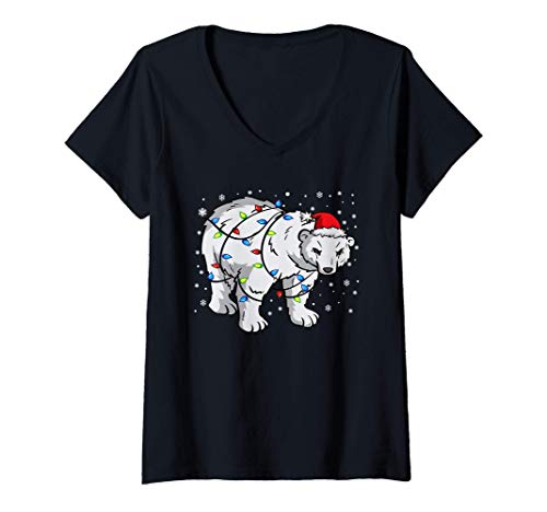 Mujer Santa Claus del Oso Polar | Navidad del Oso Blanco Camiseta Cuello V