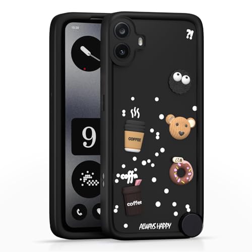 Image of Bintage Back Cover Compatible for CMF by Nothing Phone 1 | Cute Fun Ball | 3D Taddy Smiley Coffee | Milk Case | Full Body Protection - Black