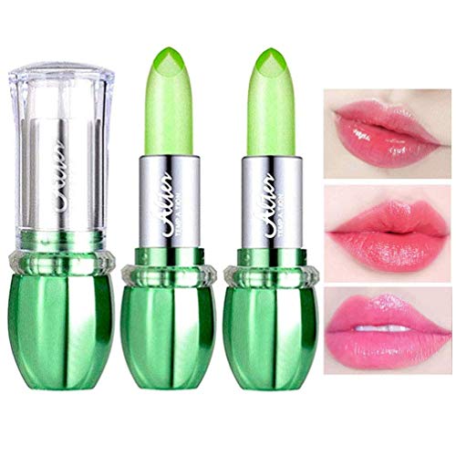 SuperThinker 2 Pack Aloe Vera Lipstick, Long Lasting Nutritious Lip Balm Lips Moisturizer Magic Temperature Color Change Lip Gloss, Moisturizing Lip Care Lipstick (2Pcs Green)