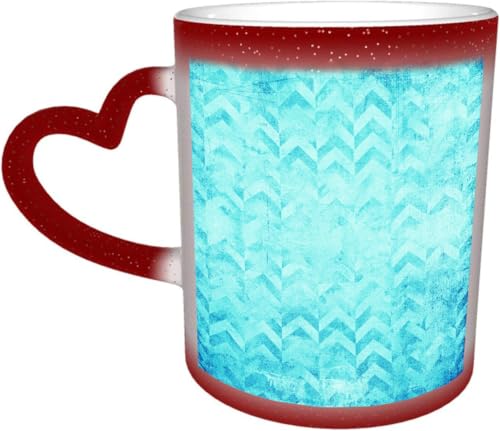 DOHXQM Taza Café cerámica, Taza de café con efecto térmico y cambio de color 330 ml Taza Mágica Regalo interesante,Diseño geométrico turquesa sobre papel antiguo vintage.