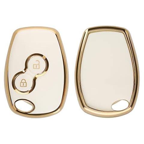 kwmobile Carcasa para Mando Compatible con Renault Dacia Llave de Coche de 2 Botones - Funda para Llaves de Coche de TPU con Botones - Blanco/Dorado Cover