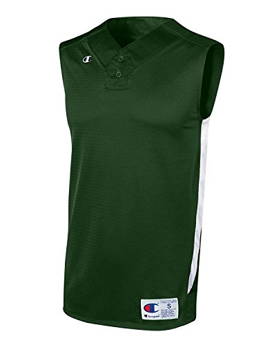 Champion Men's and Youth Prospect Baseball Double Dry Sleeveless Henley Jersey, YL-Athletic Dark Green/White