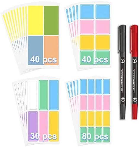 TABGACH 190pcs Assorted Color Waterproof Labels for Bottles with 2 Pens & 1 Storage Box, Daycare Labels Name Label Stickers for Kids School Supplies, Removable Labels for Jars, Food Containers
