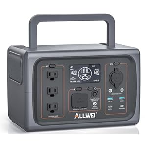 ALLWEI Portable Power Station 500W, 512Wh LiFePO4 Battery, UPS Function, 2.5Hrs Fast Charge, 2 AC Outlets(Surge 1000W), Solar Generator for Outdoor Camping RV CPAP Home Emergency