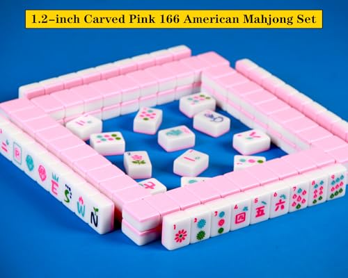 Pink Mahjong Tile Set con 4 soportes y empujadores miniatura 6
