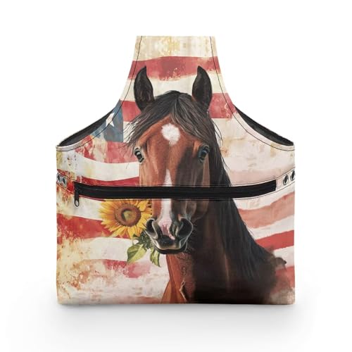 Image of ZUXONGSY American Flag Knitting Bag Organizer for America250 Horse Knitting Crochet Tote Bag July 4th 2026 Lightweight Sunflower Yarn Tote Handbags for Crocheting