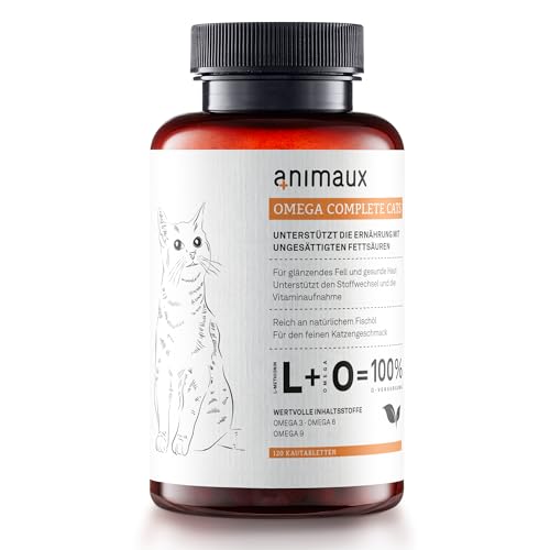 animaux Omega Complete Cats – Fischöl-Tabletten für Katzen, Omega 3,6 & 9 Fettsäuren für den Stoffwechsel, Knochenaufbau & Herz-Kreislauf, 120 Kau- I Leckerli mit Lachsöl für Haut & Fell