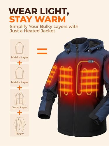 Image of ORORO Men's 5-Zone Dual Control Heated Jacket with Sleeve Heating | Up to 20 hours on sleeve heating, zipper chest pocket, water resistant shell, detachable hood, machine washable