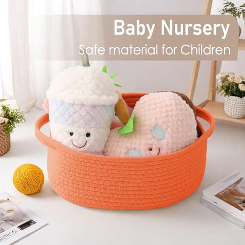 Image of JMvicyroam Small Woven Basket, Empty Gift Basket, Orange /3 Pack | Small Gift Basket, Cotton Rope, 12 x 8 x 17 in, Handles, Includes Ribbon and Bag, Birthday Gift Basket