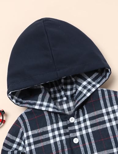 Image of Fuermos Toddler Baby Boys Clothes Flannel Lattice Button Down Hooded Tops +Pants Boys Fall Winter Outfits