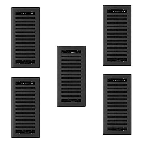 Hartford Ventilation Floor Register 4” x 10” - Newport Collection Metal Design with Scratch Resistant Finish - Smooth Glide Damper - Textured Powder Coat Finish (5, Iron Black) Cover