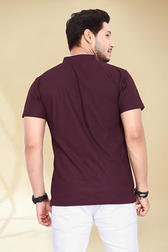 Image of BAGHADBILLO Men's and Boy's Polyster T-Shirt with Mandarin Collared Neck Half Sleeves Closuer Button and Regular Fit | Polo t Shirt for Man