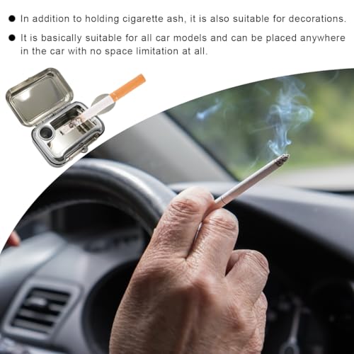 Image of Mini Portable Ashtrays, Metal Pocket Dustproof Car Ash Tray with Lid, Compact Square Windproof Car Cigar Ashtrays, Decorative Cigarette Snuffers Ashtray for Car Home Office (Green)