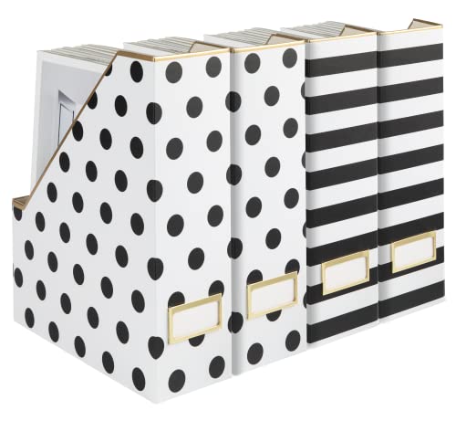 BLU MONACO | Cardboard Magazine File Holder Set of 4 | Vertical Magazine File Holder for Desk and Shelves | Standing File Holder for Classroom School Paper Storage