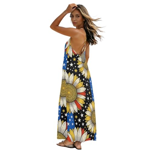 Robe caraco dos nu motif drapeau américain tournesol pour femme taille M