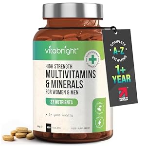High Strength Multivitamins with Iron & Minerals | 400 Vegan Multivitamin Tablets for Women, Multivitamin Tablets for Men | 100% of All Vitamins | Adult Multi Vitamin | VitaBright Vitamin Supplements